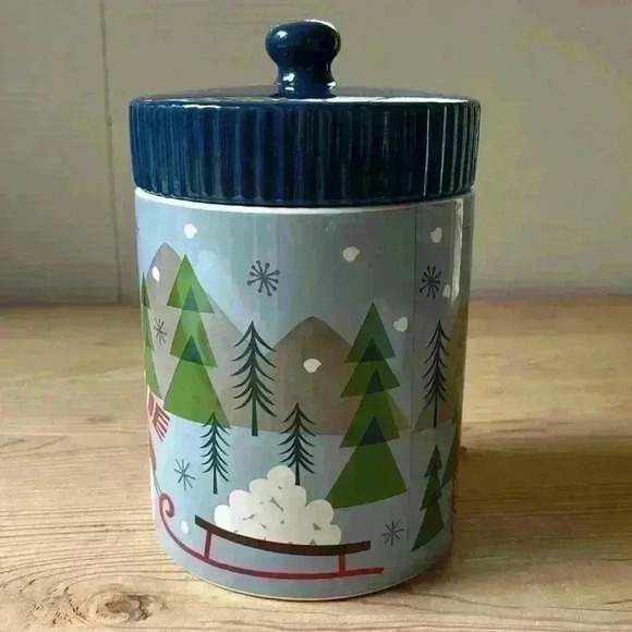 Christmas/Holiday Let It Snow Stoneware Canister Jar From SCM Home - Picture 3 of 8